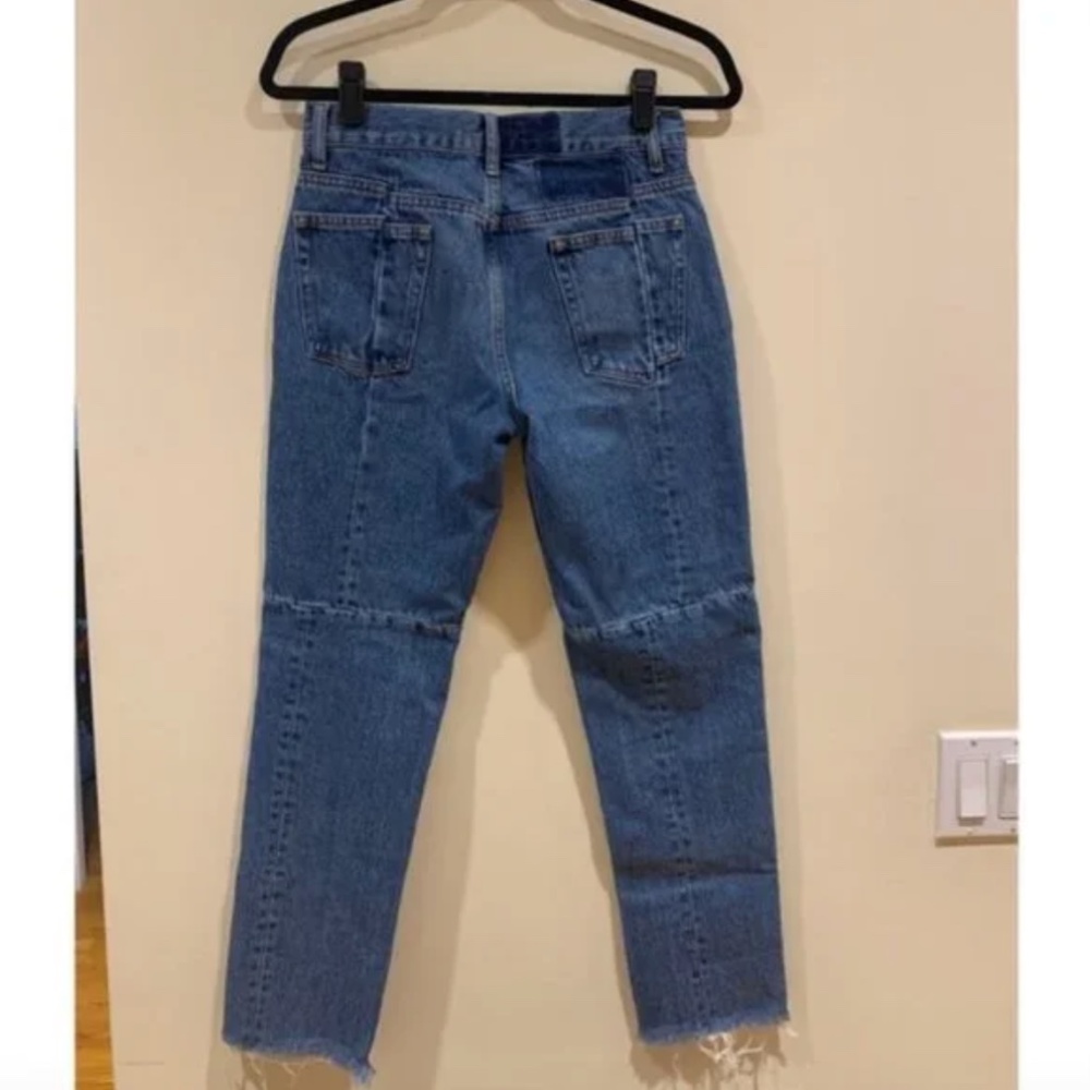 Blue Sandro Raw Edge Patchwork Slim High Rise Denim Jeans [Small] - Picture 4 of 9
